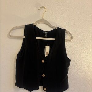 Aqua Black Sleeveless Button-Up Blouse